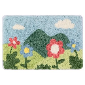 Unique Bargains Soft Non-Slip Thick Shaggy Water Absorbent Botanical Pattern Bath Floor Mat - 1 of 4