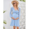 Womens Maternity Swiss Dot Long Sleeve Wrap Dress Fall Casual V Neck Nursing Midi Dress Baby Shower Photoshoot Belt - 4 of 4