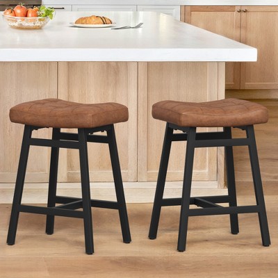 Arceso Counter Height Bar Stools Set, Barstools with Thick Faux Leather Saddle Seat & Heavy Duty Metal Legs,24Inch Kitchen Counter Stools