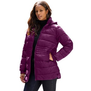 Roaman's Plus Size Longer Lightweight Quilted Jacket - 1 of 3