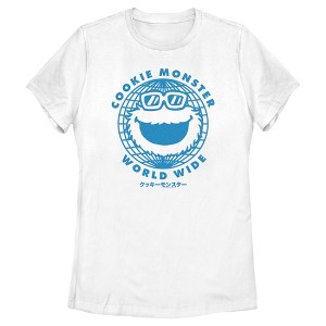 Women's Sesame Street Cookie Monster World Wide T-Shirt - 1 of 4