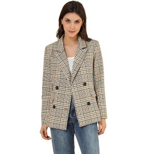 INSPIRE CHIC Women's Casual Fit Notched Lapel Double Breasted Plaid Formal Blazer - 1 of 4