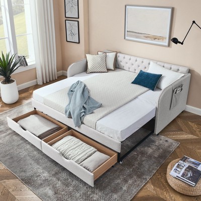 NicBex 80.5" Daybed with Storage Twin Size Day Bed with Trundle and 2 Spacious Drawers for Bedrooms and Living Rooms