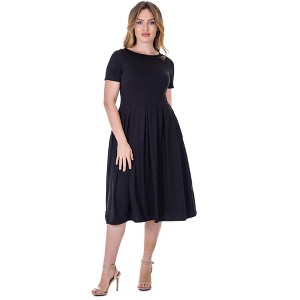 24seven Comfort Apparel Midi Dress with Short Sleeves and Pocket Detail - 1 of 4