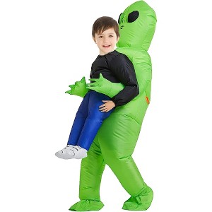 WOPET Inflatable Alien Costume for Kids & Teens - Halloween Blow-Up Suit, Green Christmas Party Outfit - 1 of 1