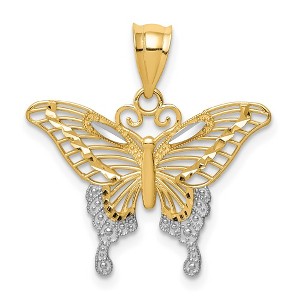 Black Bow Jewelry 14k Yellow Gold & White Rhodium 22mm Diamond Cut Butterfly Pendant - 1 of 4