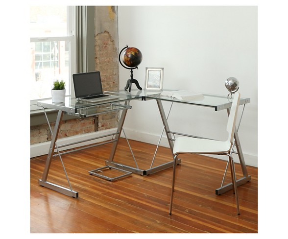 Home Office L-Shaped Corner Computer Desk - Silver - Saracina Home