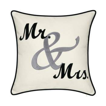 17"x17" Celebrations Mr. & Mrs. Cursive Embroidered Applique Square Throw Pillow Oyster - Edie@Home