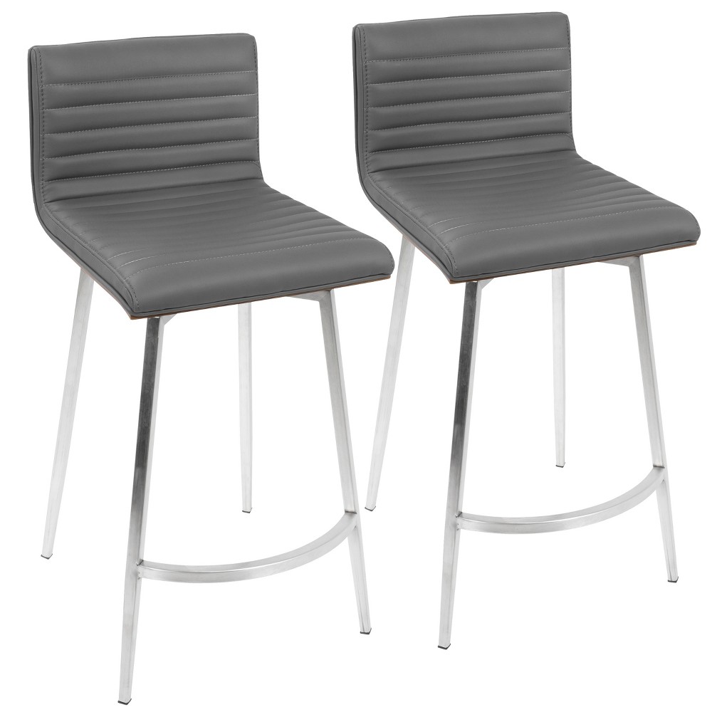 Photos - Chair Set of 2 Mason Contemporary Swivel Counter Height Barstools Gray - Lumisou