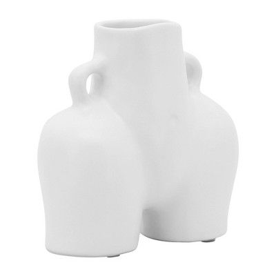 Sagebrook Home 6" Half Body Vase - Contemporary Abstract White Ceramic Body Shaped Flower Vase - Unique Decorative Table Accent For Home or Office