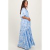 Pinkblush Light Blue Floral Short Sleeve Deep V-Neck Tiered Maternity Maxi Dress - 3 of 4