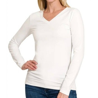Women's Back To Basic V-Neck Long Sleeve - ZENANA