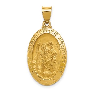 Black Bow Jewelry 14k Yellow or White Gold Hollow Oval St. Christopher Pendant, 16x33mm - 1 of 4