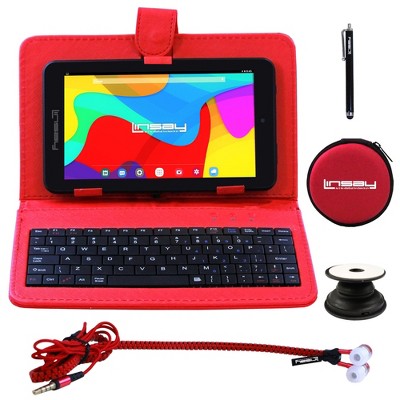 LINSAY 7" 64GB New Android 13 Tablet Super Bundle with Keyboard, Earphones and Pen Stylus