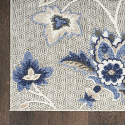 Aloha Blue/Grey Floral Easy-Care 3'6" x 5'6" Outdoor Rug