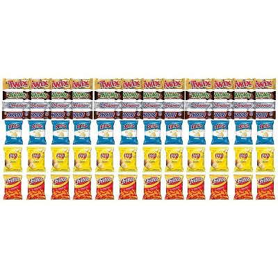 Twix, MilkyWay, 3 Musketeers, Snickers Full Size Chocolate Bars & Ruffles, Lays Classic and Fritos Original Mix Snack Verity  Pack of 84