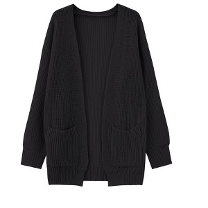 Girls' Oversized Long Sleeve Cardigan Open Front Lantern Sleeve Knit Sweater with Pockets - 1 of 4