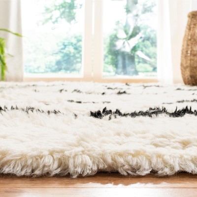 Hand-Knotted Black and Ivory Stripe Wool Square Rug - 7'