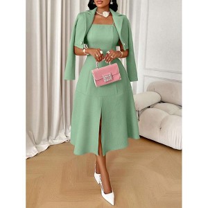 Mocamel Women's Solid Color Textured Short Coat with A- Strap dress 2 Piece Elegant French Fashion Set - 1 of 4