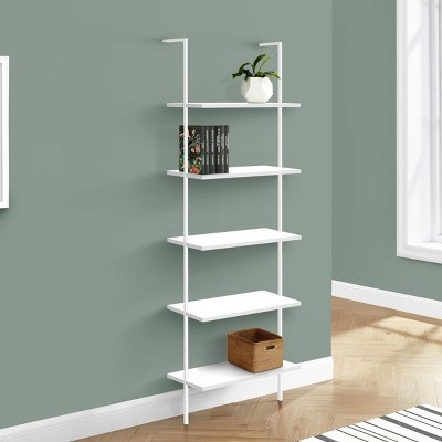 INFURNIC Decorative Bookshelf Bookcase Etagere 5 Tier Ladder Etagere Open Storage Shelf Modern Metal Frame, White, 23.75"*12"*72"