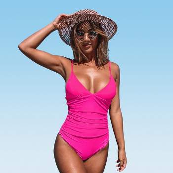 One piece swimming suit in pink white and Orange Size large New