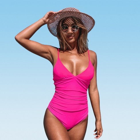 Women's Bright Day Shirring One Piece Swimsuit -cupshe-xs-hot Pink