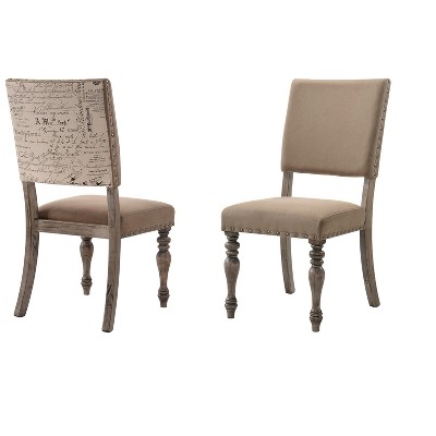 Birmingham Script Printed Driftwood Microfiber Side Chair Set of 2