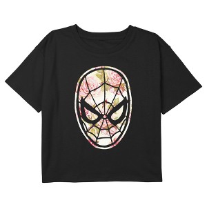 Girl's Marvel Spider-Man Floral Print Crop T-Shirt - 1 of 3