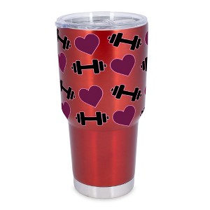 100 North 30 Ounce Stainless Steel On the Go Travel Tumbler With Push Top Lid, Hearts and Weights Red - 1 of 4