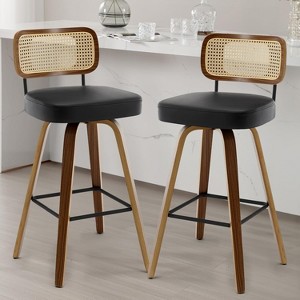 Bekrvio 26"/29" Mid-Century Modern Swivel Bar Stools Set of 1/2/3/4- Faux Leather Upholstered with Back and Bent Wood Legs,Ideal for Kitchen Island - 1 of 4