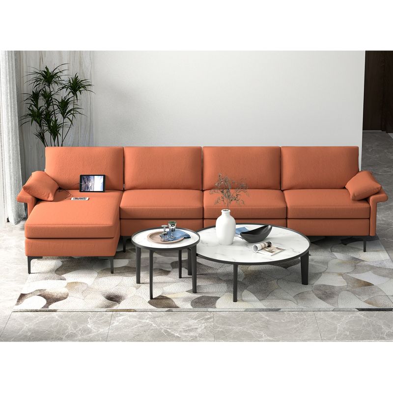 Costway Modern Modular L-shaped Sectional Sofa w/ Reversible Chaise & 2 USB Ports Red\Green, 3 of 11