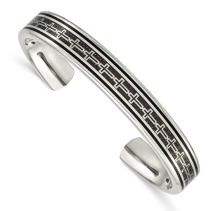 Black Bow Jewelry Men's Stainless Steel, Black Plated & Carbon Fiber Cross Cuff Bracelet - 1 of 4