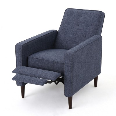 Dark Blue Microfiber Mid-Century Modern Recliner Set