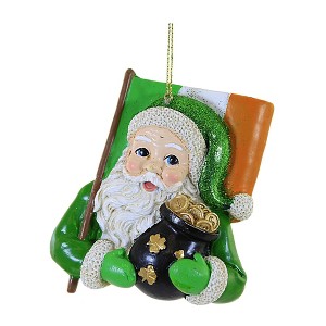 3.5 Inch Irish Santa With Flag Pot Of Gold Christmas Tree Ornaments - 1 of 3