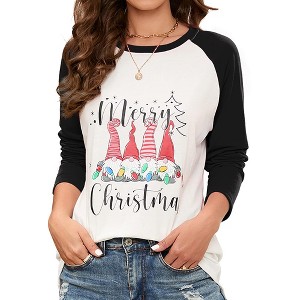 Merry Christmas Sweatshirts For Women Pattern Cute Long Sleeve Raglan Baseball Pullover Top - 1 of 4