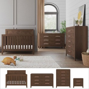 Child Craft Kieran 4-in-1 Convertible Crib, Double Dresser, Chest, and Nightstand 4-Piece Nursery Set