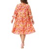 Agnes Orinda Women's Plus Size Floral Print Ruffle 3/4 Sleeve V Neck Lace Hollow Panel Retro Babydoll Midi A Line Dresses - 4 of 4