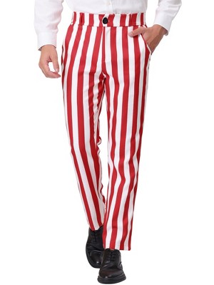 Lars Amadeus Men's Classic Fit Flat Front Business Work Prom Striped Pants  Red White 28 : Target