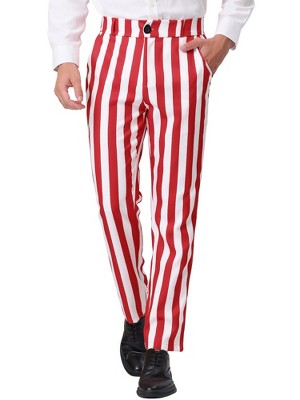 Lars Amadeus Men's Striped Casual Color Block Pants Red Black 28 : Target