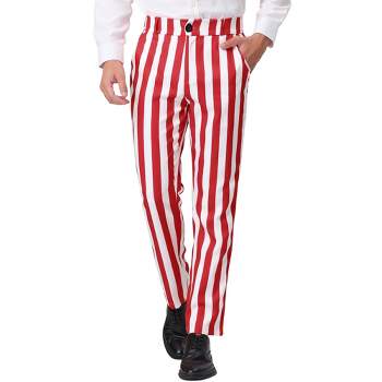 Lars Amadeus Men's Striped Casual Color Block Pants Red Black 28 : Target