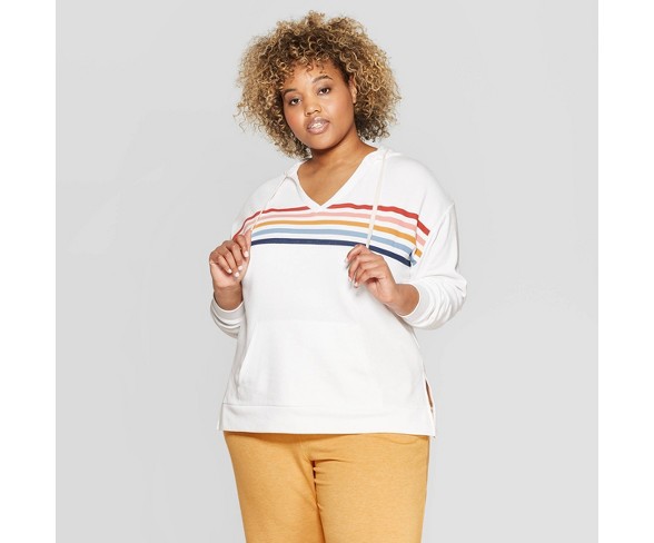 Women's Plus Size Striped Lounge Sleep Sweatshirt - Colsie White 1X