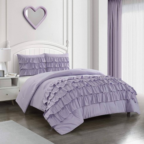 Twin Tiered Ruffle Comforter Set Lilac, Ruffle Twin Bedding Set