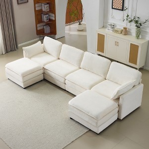 KWPZQEB Modular Cloud Sofa, Corduroy Floor Sofa with Pillows, Comfy Cloud Couch, Modular Sectional Sofa for Living Room, White - 1 of 4