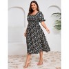 Clearlove Women's Plus Size Square Neck Puff Short Sleeve Self Tie Front A Line Dress - 3 of 4