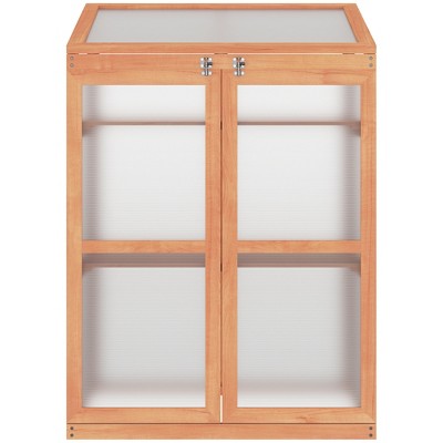 Natural Wood Mini Greenhouse with Adjustable Shelves and Transparent Panels