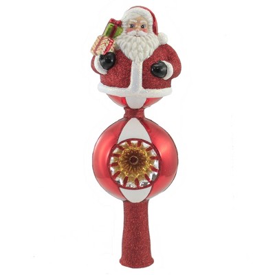 Blu Bom 11.5" Candy Striped Roly Poly Santa Tree Topper Finial Peppermint  -  Tree Toppers