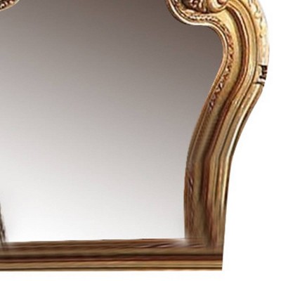 Elegant Gold Patina & Bone Leather Trim Dresser Mirror