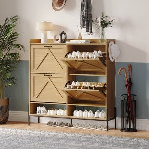 Shoe Storage Cabinet with 4 Flip Drawers, Freestanding Organizer with Metal Legs for Entryway, Narrow Shoe Rack Cabinet - 1 of 4