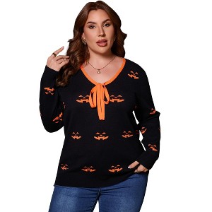 Coolmee Women's Pullover Sweaters Long Sleeve Tie V Neck Cute Sweater Knitted Casual Tops - 1 of 4