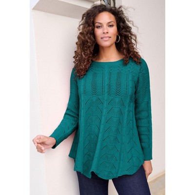 Roaman's Women's Plus Size Scallop Hem Pointelle Sweater
